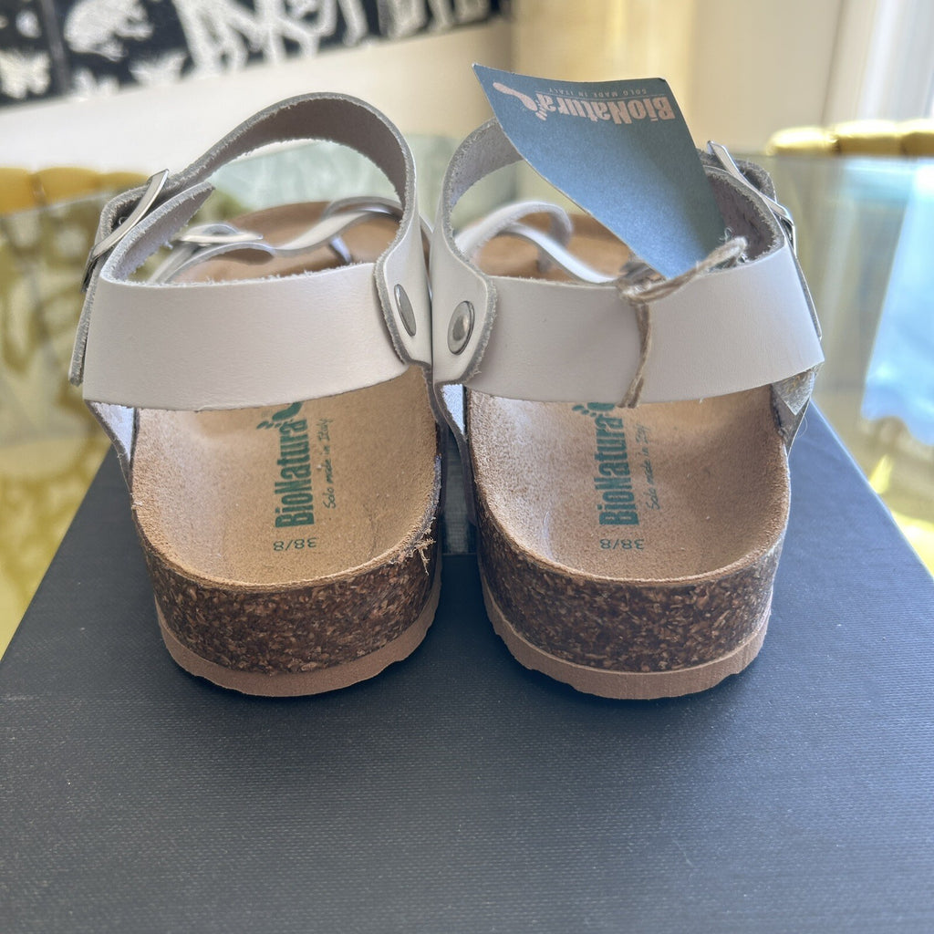 Bianatura Sandals EU 38 US 8 White Leather Womens Cork Bed Made In Italy