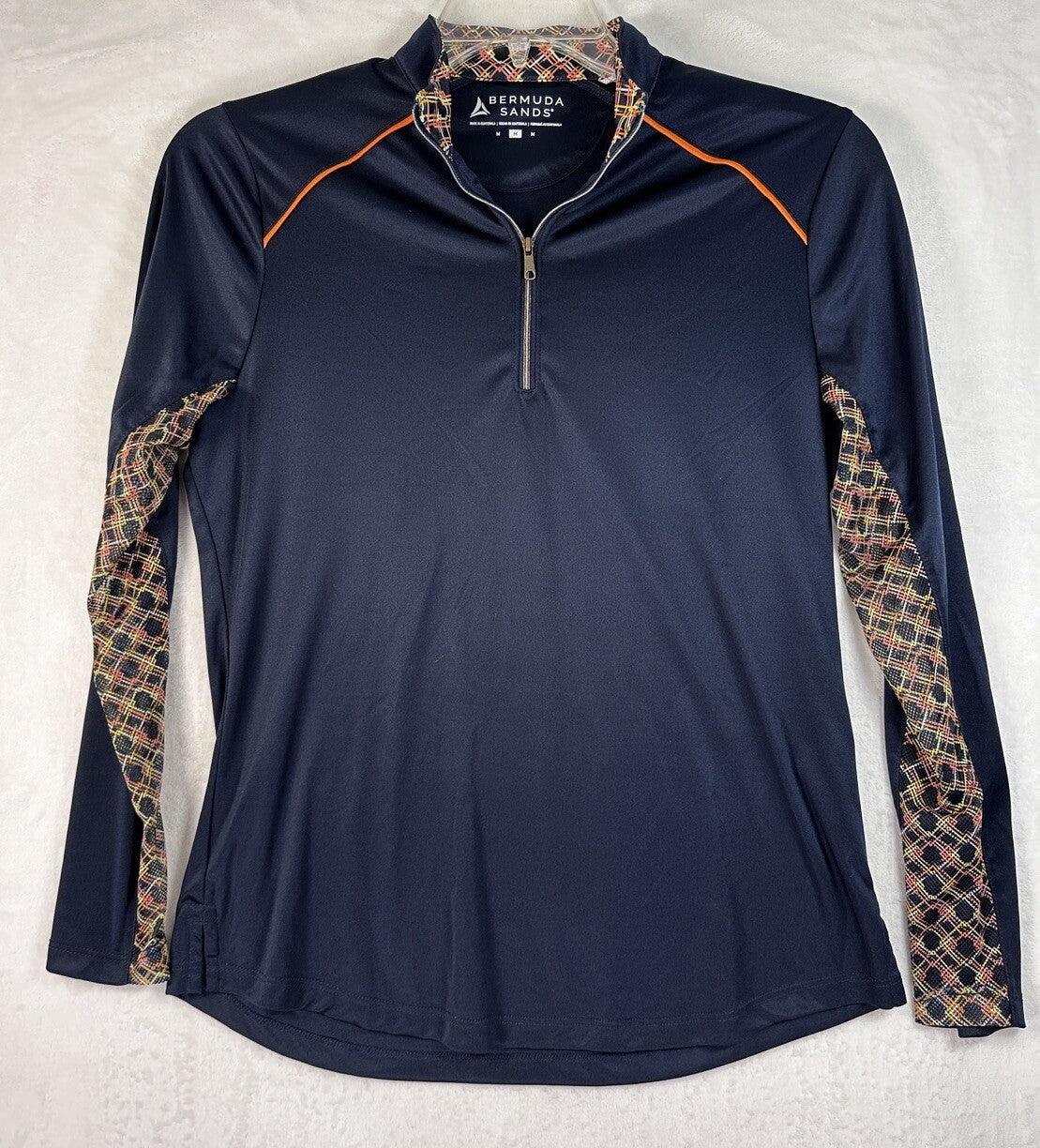Bermuda Sands Womens Golf 1/4 Zip Medium Colorblock Navy Blue Top