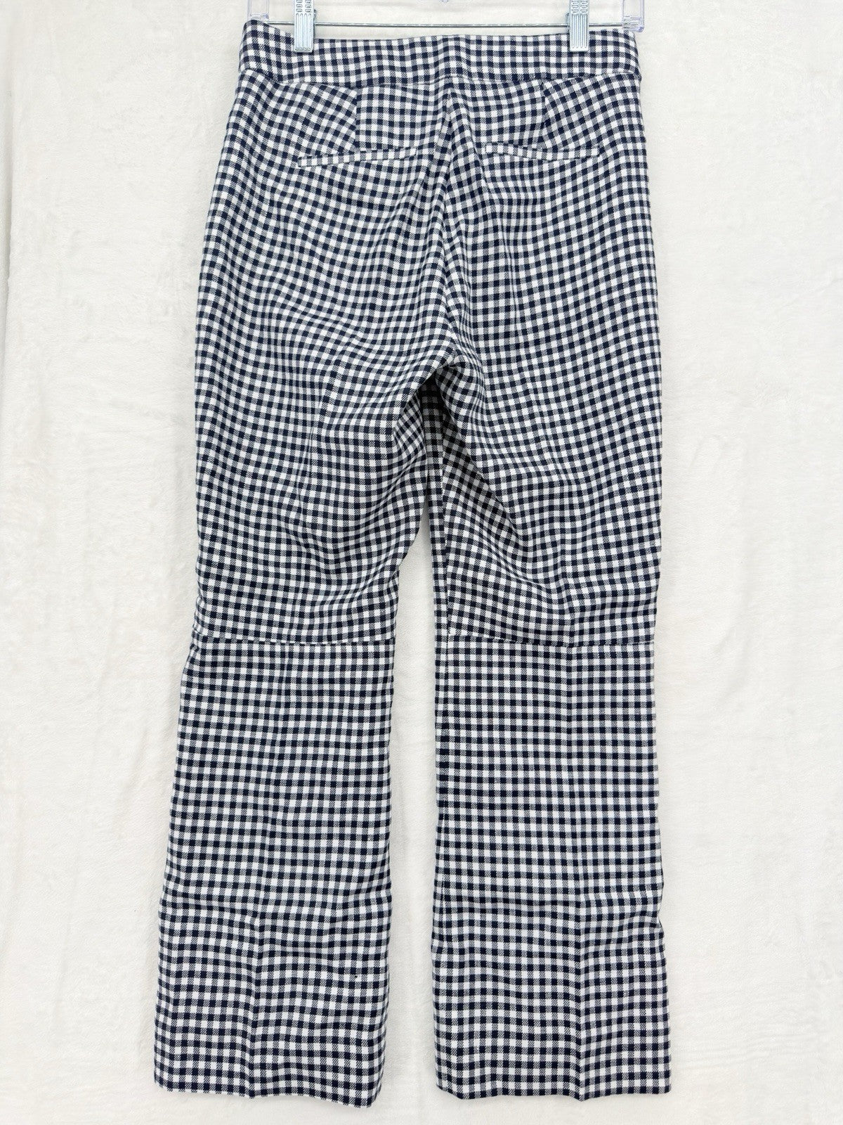 J Crew Hayden Kickout Crop Pants 0 Navy Blue Gingham Stretch Linen Womens