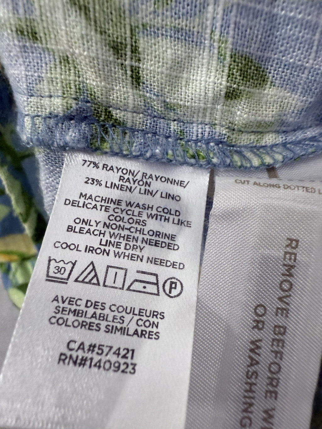 Ann Taylor Loft Dress Medium Linen Blue Lemons Print Sleeveless Shift Womens