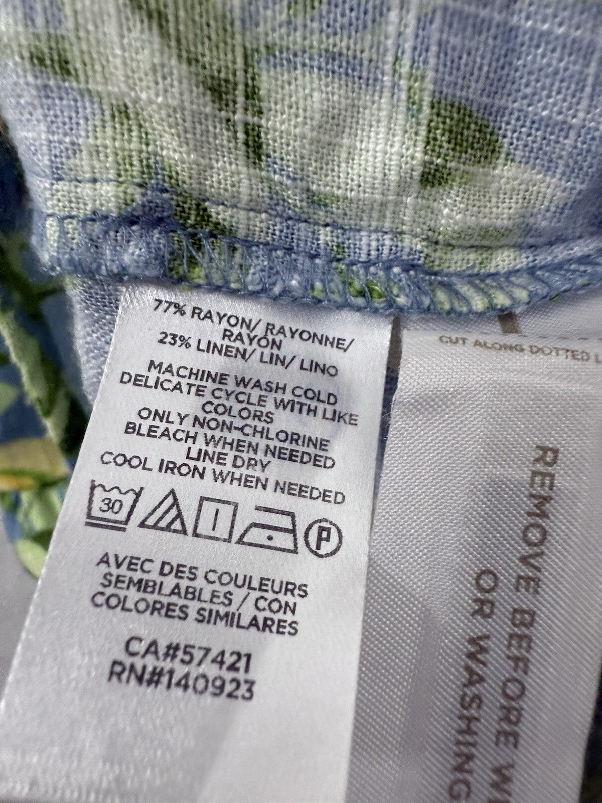 Ann Taylor Loft Dress Medium Linen Blue Lemons Print Sleeveless Shift Womens