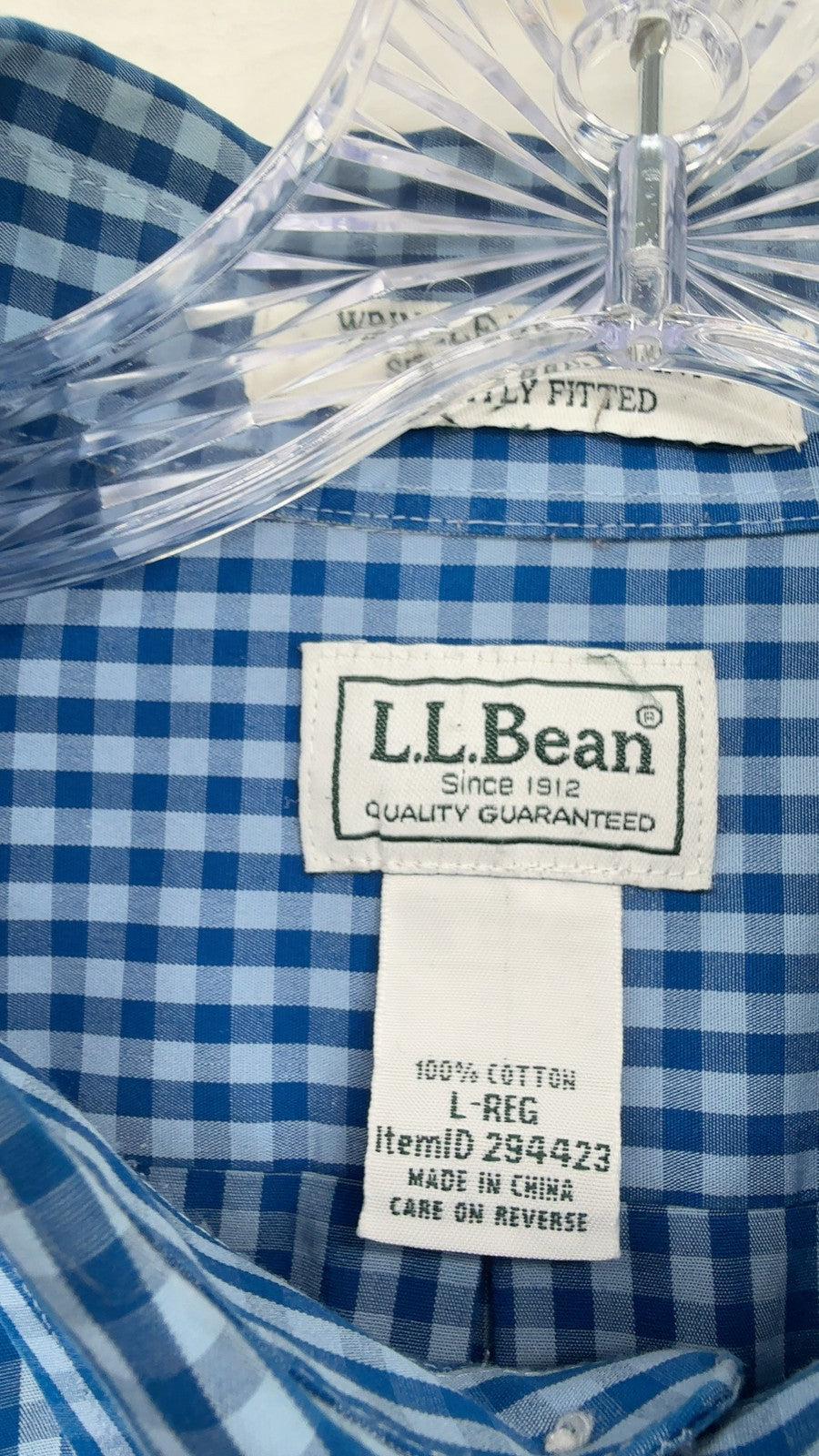 LL Bean Shirt Large Slightly Fitted Button Down Mens Blue Gingham Long Sleeve