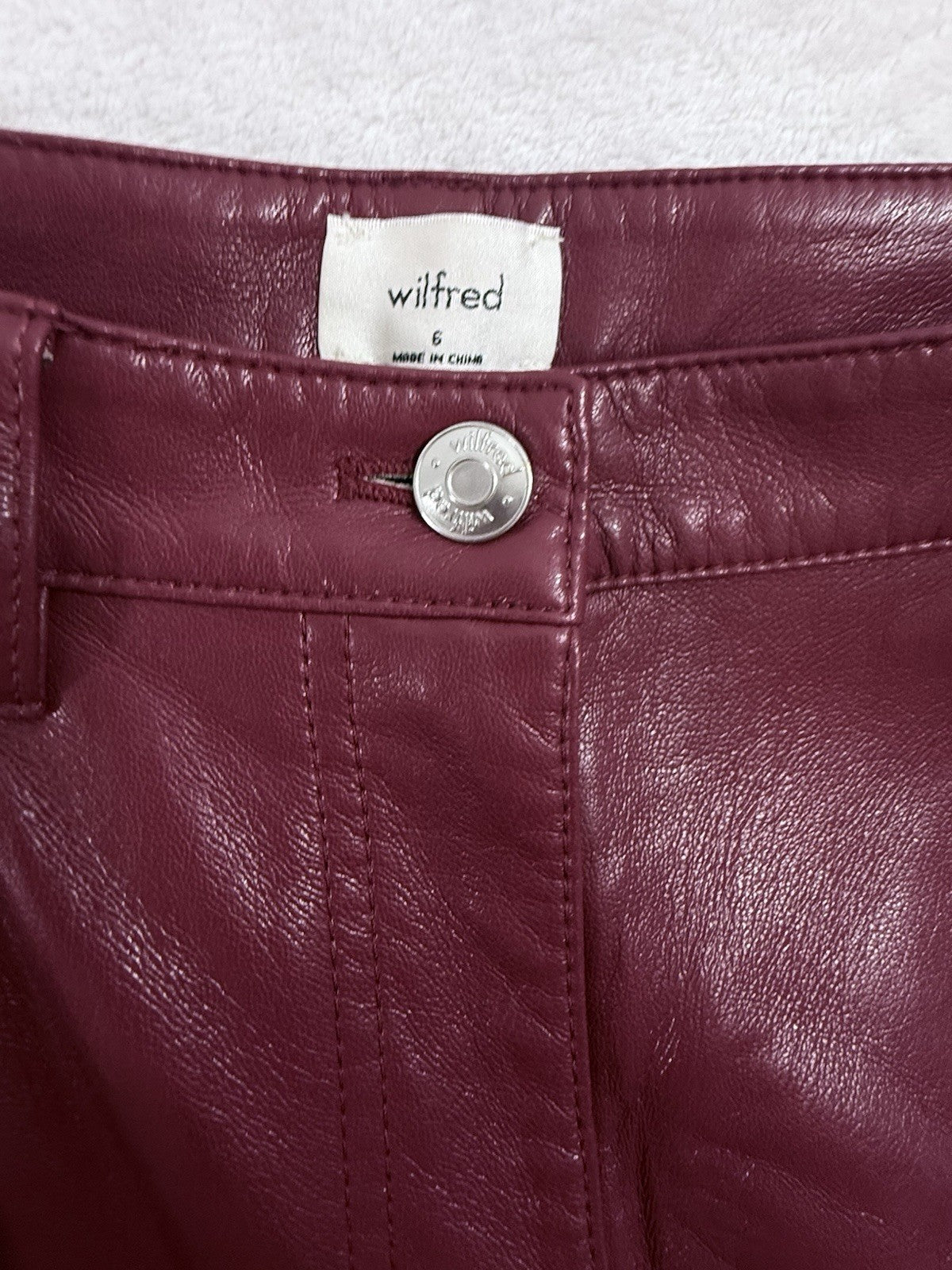 Aritzia Wilfred Faux Leather Pants 6 Lucy Burgundy Red