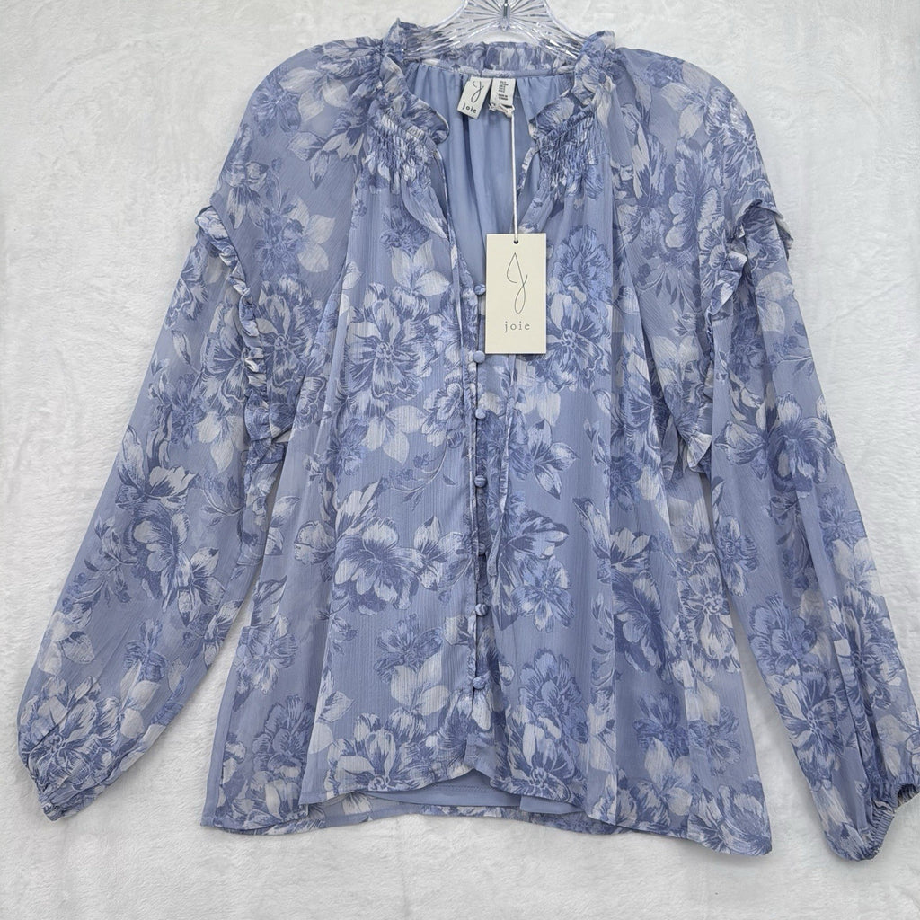 Joie Womens Tops Small Long Sleeve Blue Black Floral Print Blouse Lot New NWT