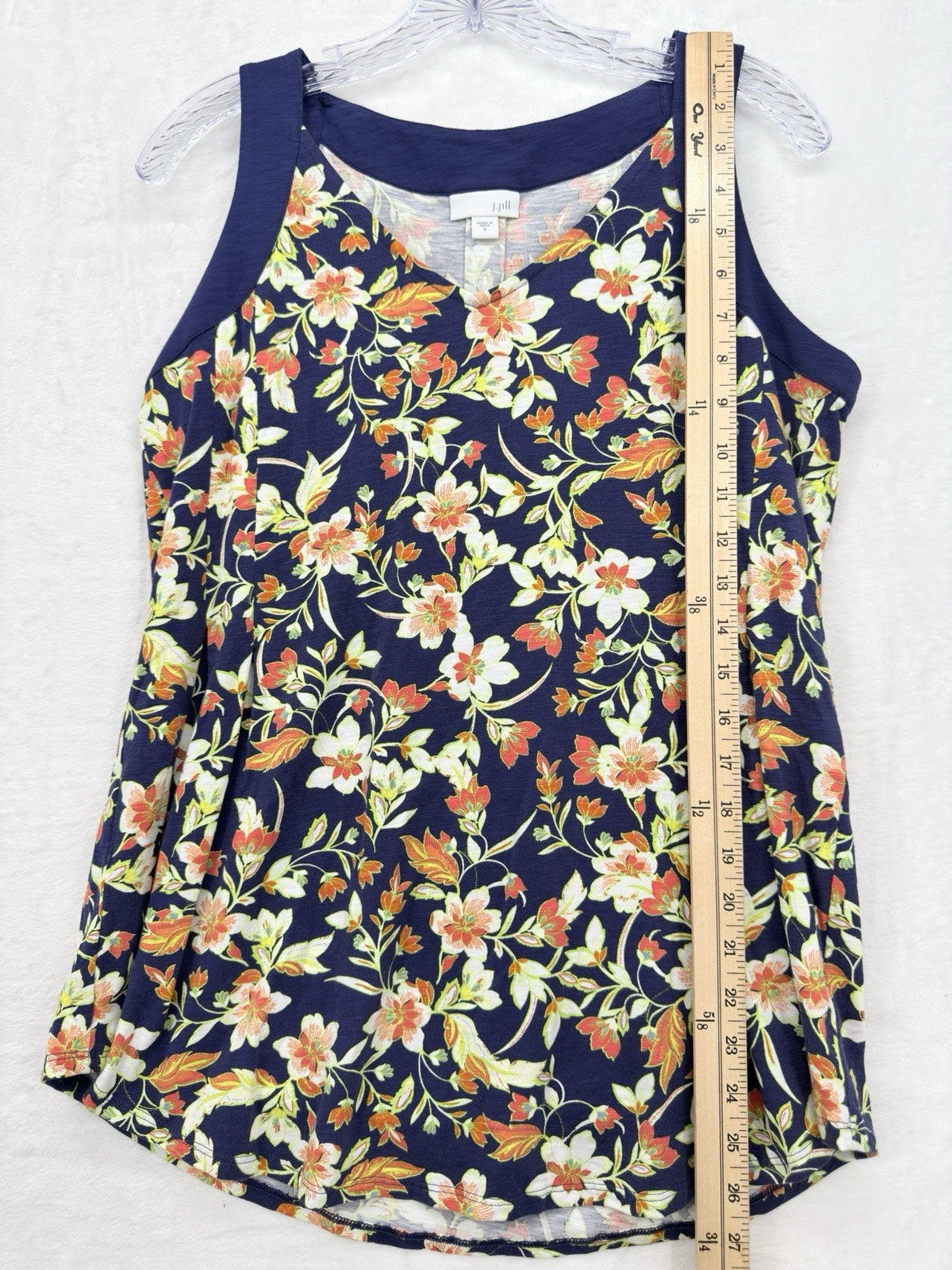 J Jill Top Small Knit Blue Floral Sleeveless V Neck Cotton Modal Stretch Womens