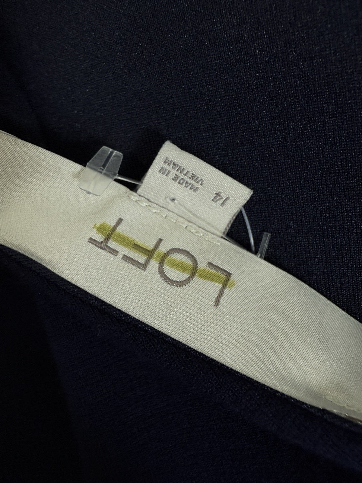 Ann Taylor Loft Dress 14 Navy Blue Ponte Knit Short Sleeve Bow Back Fit Flare