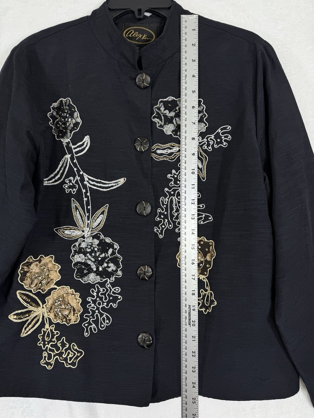 Alex Kim Jacket Medium Black Floral Sequins Beaded Embroidered Embellished Women