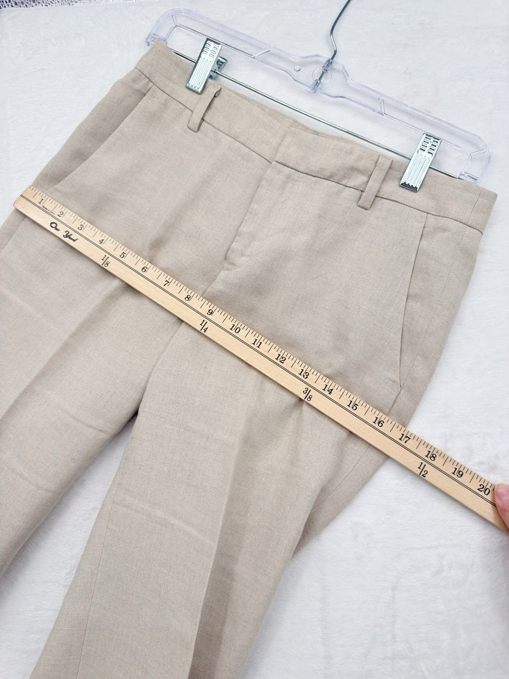 Uniqlo 100% Linen Pants Womens 2 Cropped Beige Tapered Crop Mid Rise Minimalist