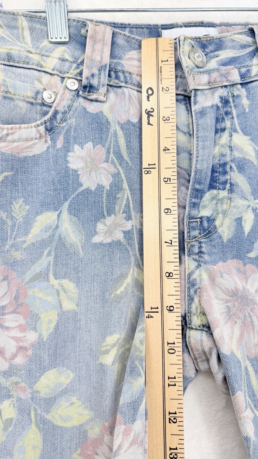 Seven 7 Cropped Jeans 6 Womens Light Blue Floral Print Starlette Crop New