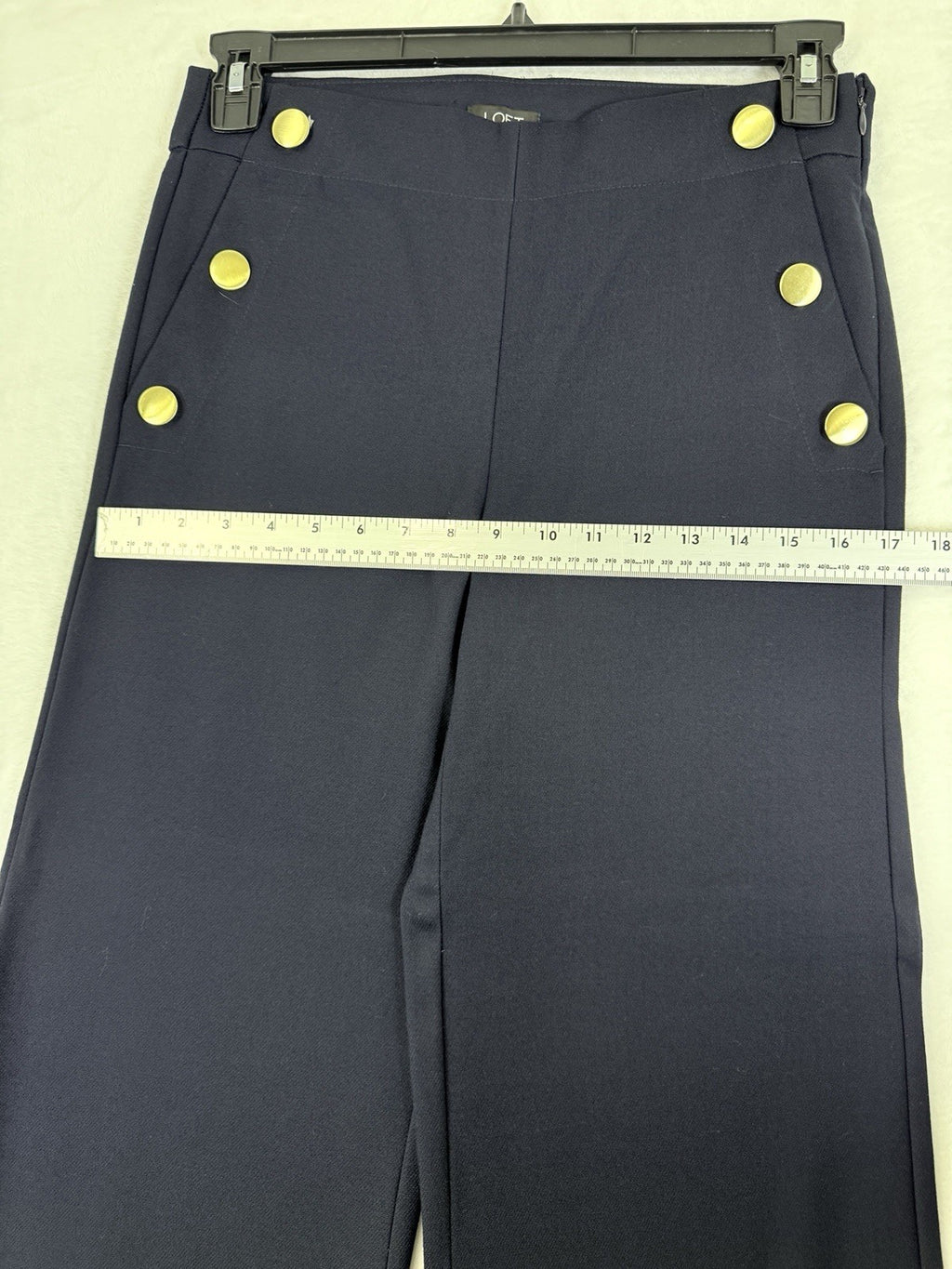 Ann Taylor Loft Pants Size 2 High Waist Trouser Navy Blue Gold Buttons Womens