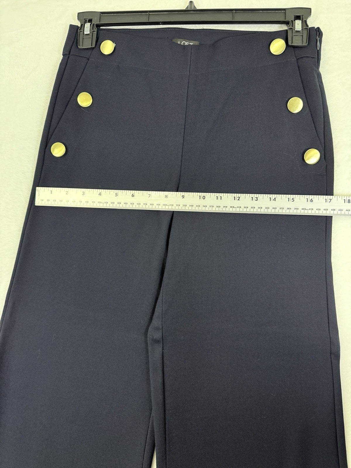 Ann Taylor Loft Pants Size 2 High Waist Trouser Navy Blue Gold Buttons Womens