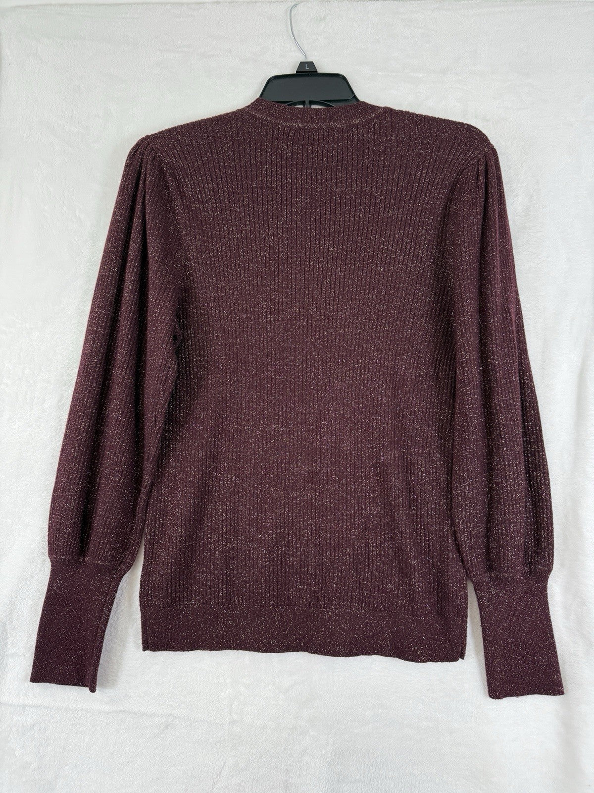Ann Taylor LOFT Sweater Large Puff Sleeve Crew Neck Wool Blend Womens