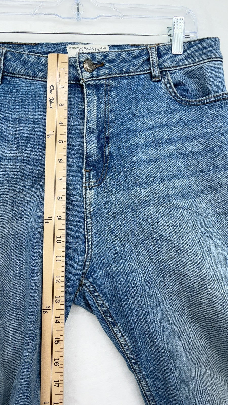 Fat Face Chesham Girlfriend Crop Jeans US 12 UK 16 Womens Blue Raw Hem High Rise