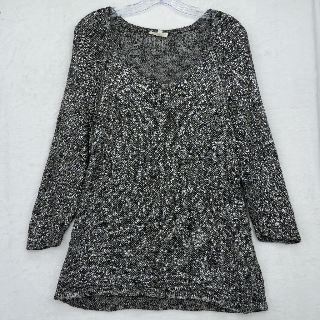 Eileen Fisher Linen Blend Sweater XL Womens Gray Shimmer Karma Stitch Open Knit