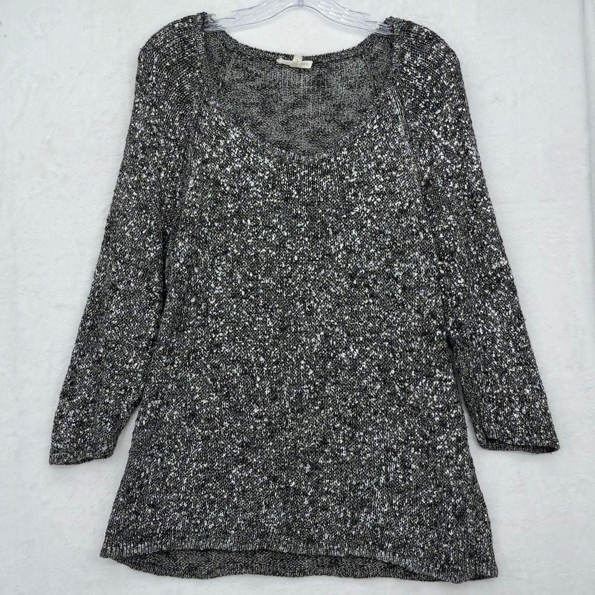 Eileen Fisher Linen Blend Sweater XL Womens Gray Shimmer Karma Stitch Open Knit