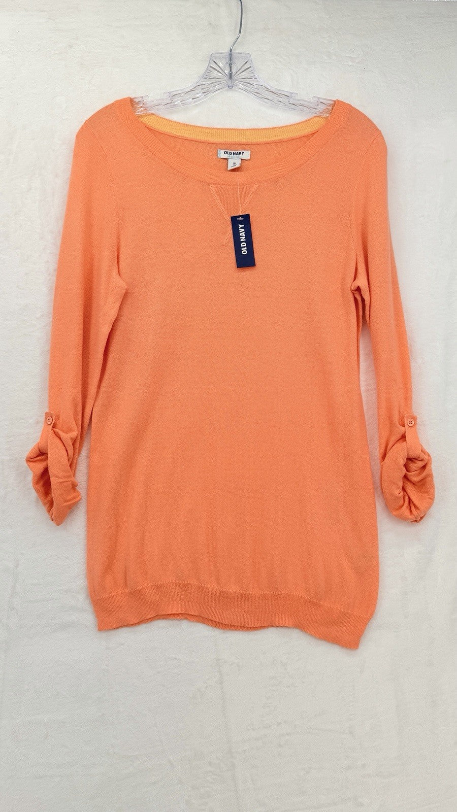 Old Navy Sweater XS Womens 100% Cotton Long Roll Tab Sleeve Orange New NWT