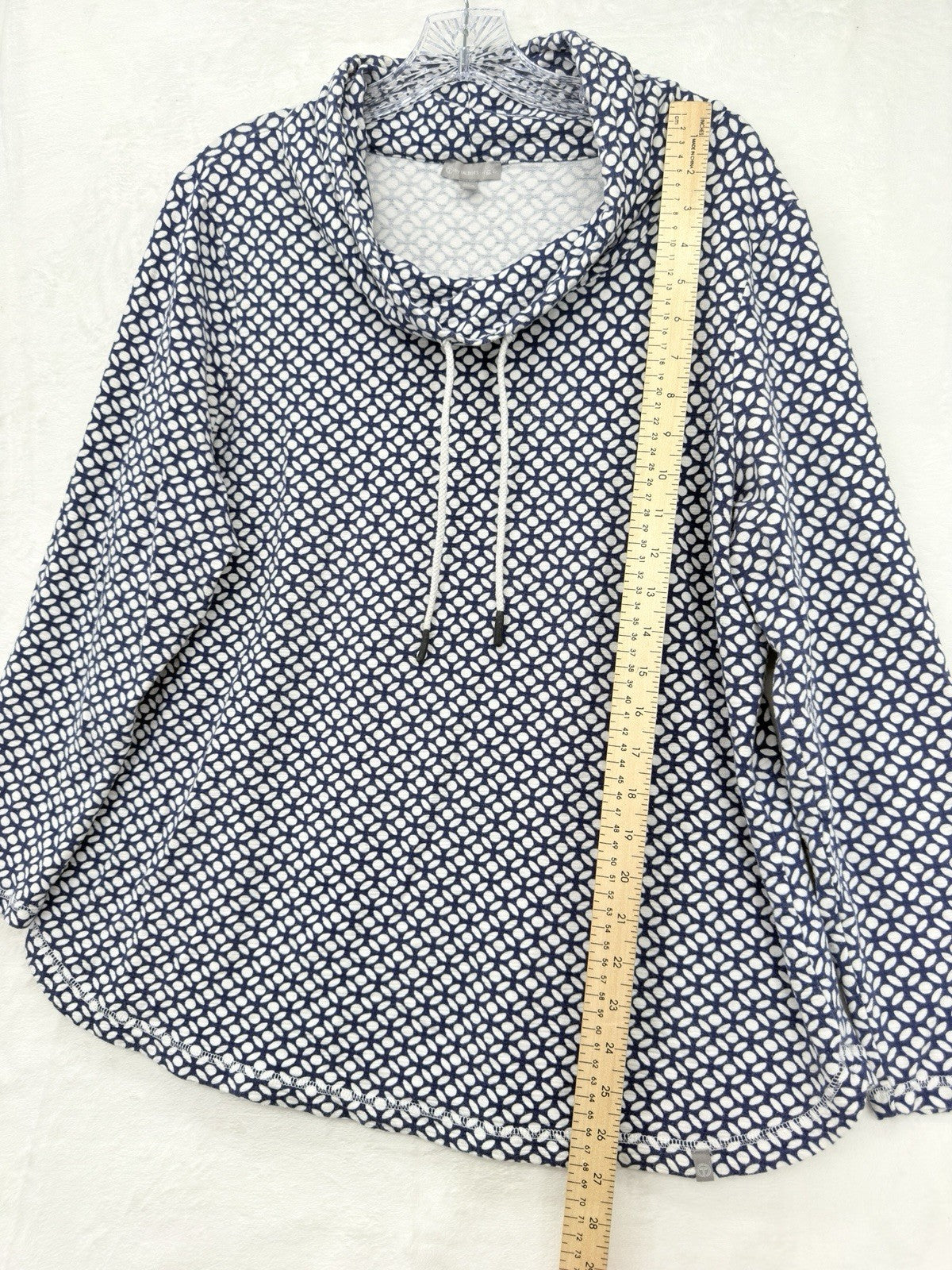 T By Talbots Top 1X Blue Print Pullover Cowl Neck Sweatshirt Womens