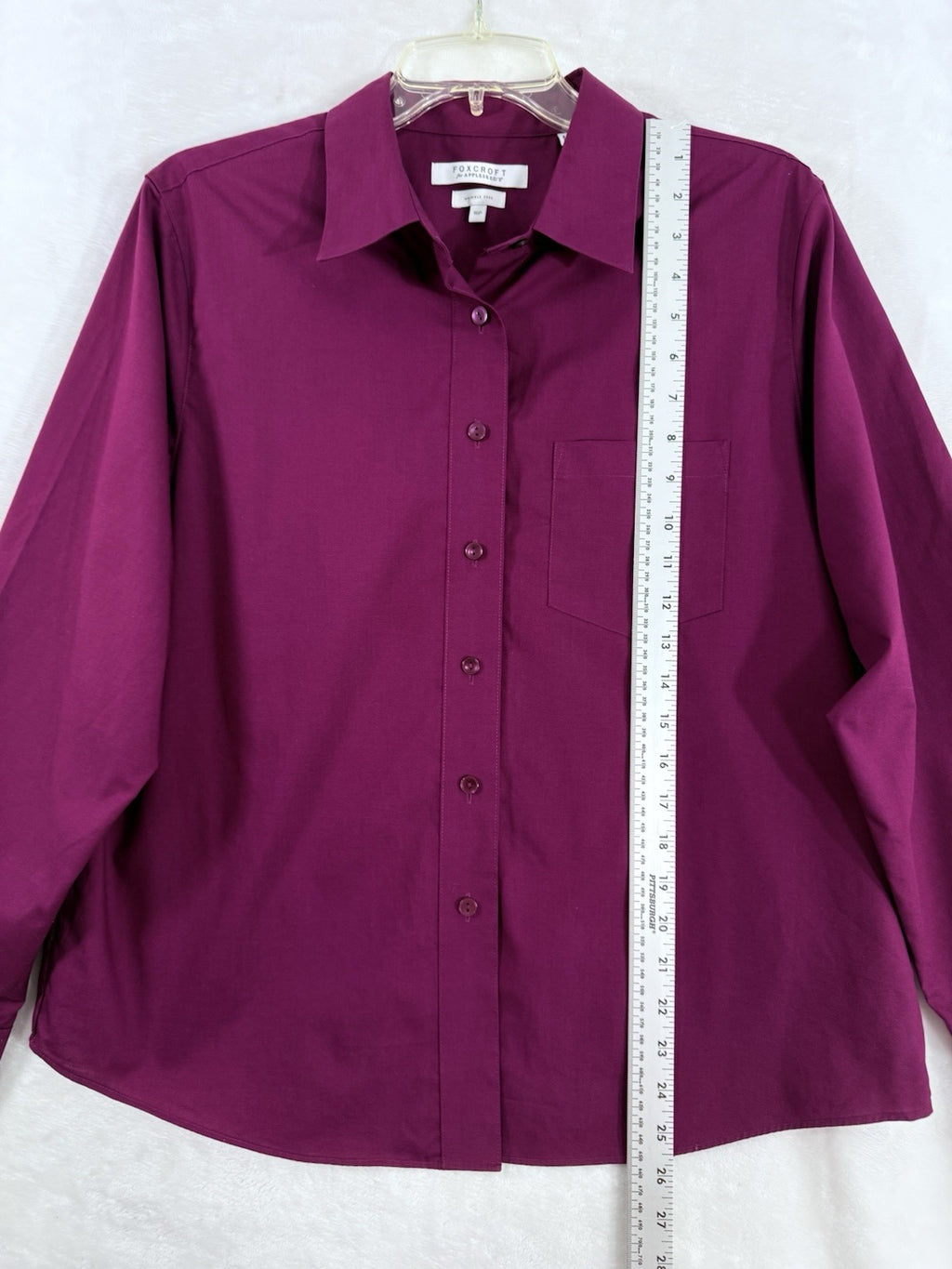 Foxcroft Button Down Shirt Women 16 Petite Top Dark Pink Long Sleeve Appleseeds