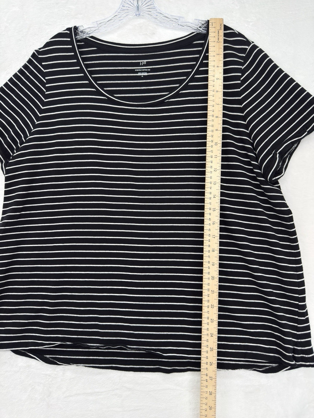 J Jill Top XL Black White Striped Everyday Cotton Tee Short Sleeve Womens