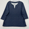 L.L.Bean Split Neck Tunic Top Large Womens Navy Supima Cotton 3/4 Sleeve Knit
