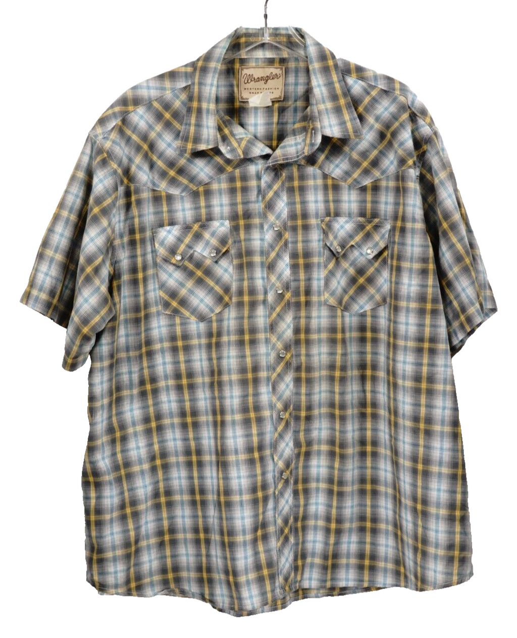 Vintage Wrangler Pearl Snap Plaid Shirt Cowboy Short Sleeve Mens 2XL XXL