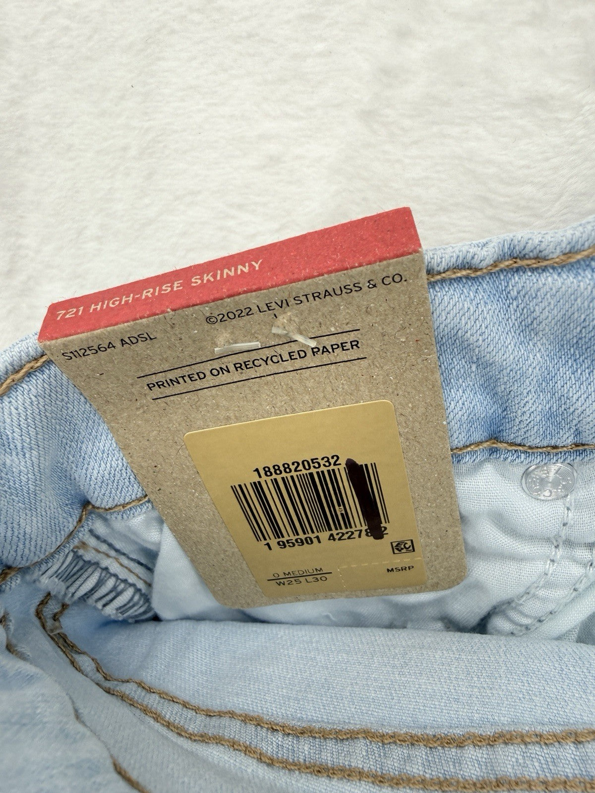 Levis 721 High Rise Skinny 25 25x30 0 Womens Light Blue High Rise New NWT