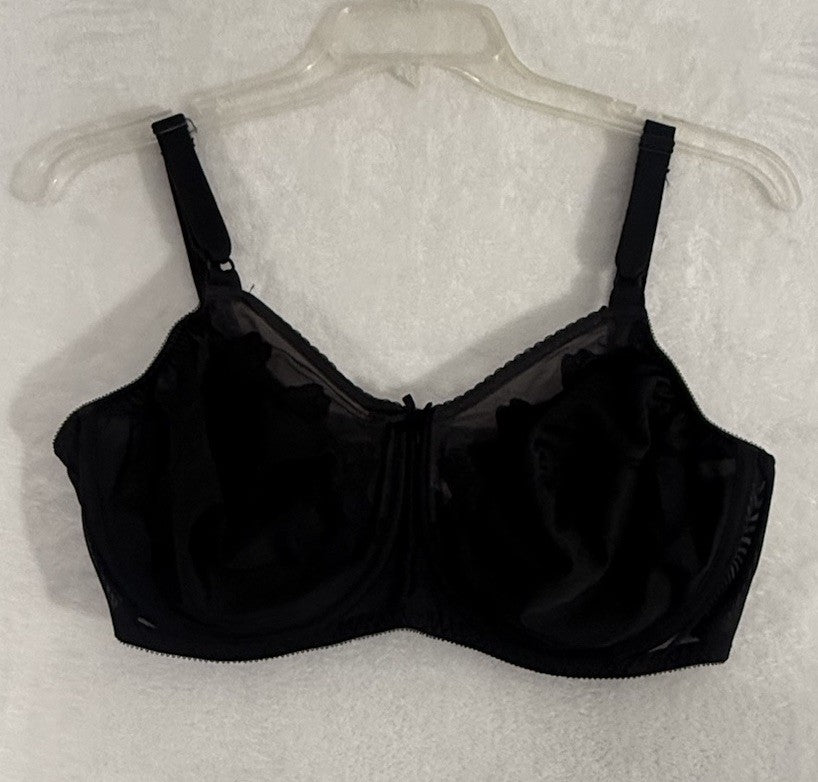 Bali Bra 40DD DF0180 Black Flower Underwire Womens Floral