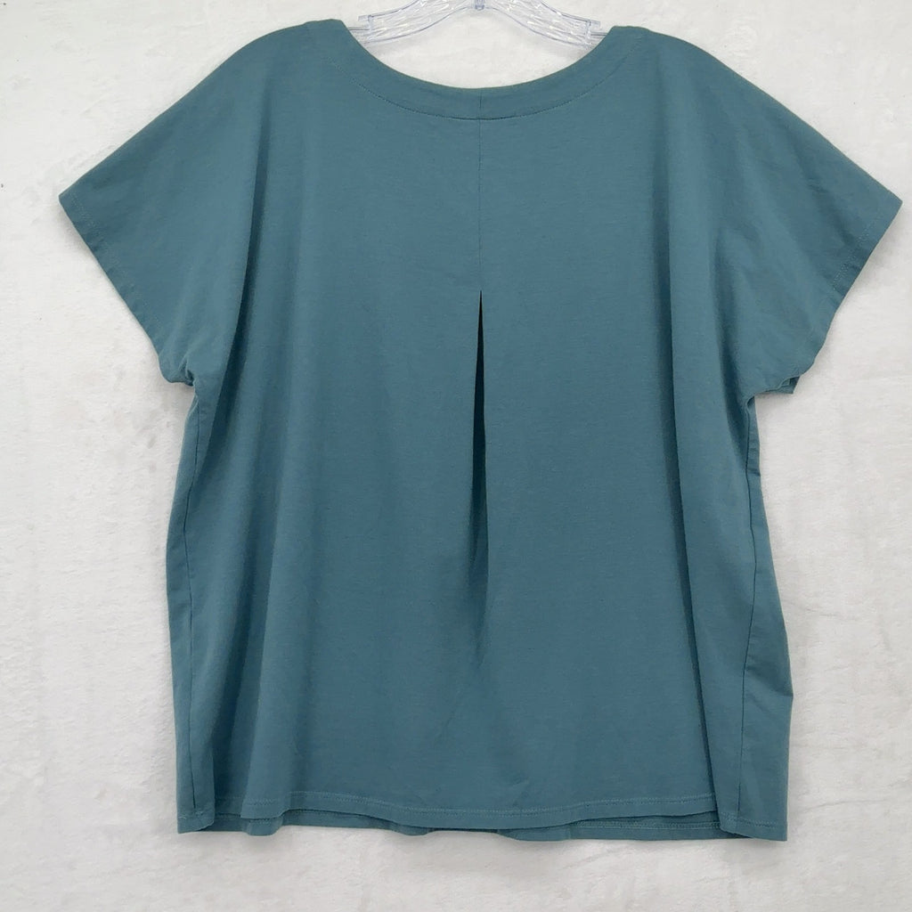 J Jill Top Luxe Supima Scoop Neck Tee Large Petite Womens Blue Short Sleeve