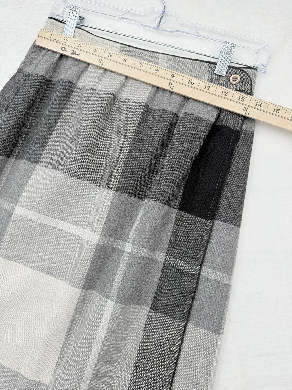 Vintage Wool Wrap Skirt Small Midi Gray Plaid Check Made In USA Dark Academia