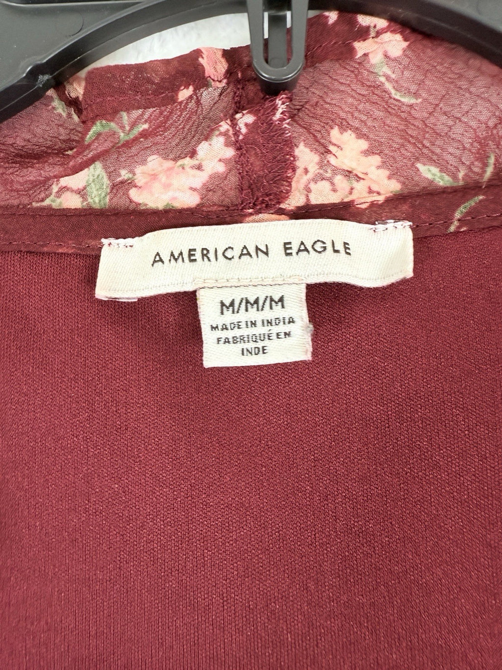 American Eagle Dress Medium Burgundy Floral Short Boho Long Sleeve Women
