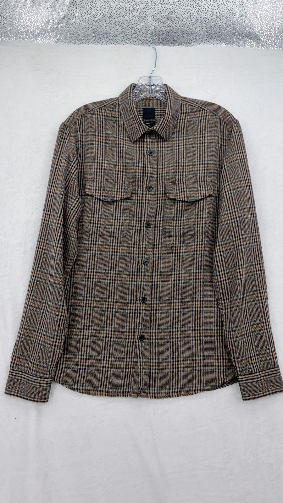 H&M Flannel Shirt Small Mens Brown Plaid Long Sleeve Button Up