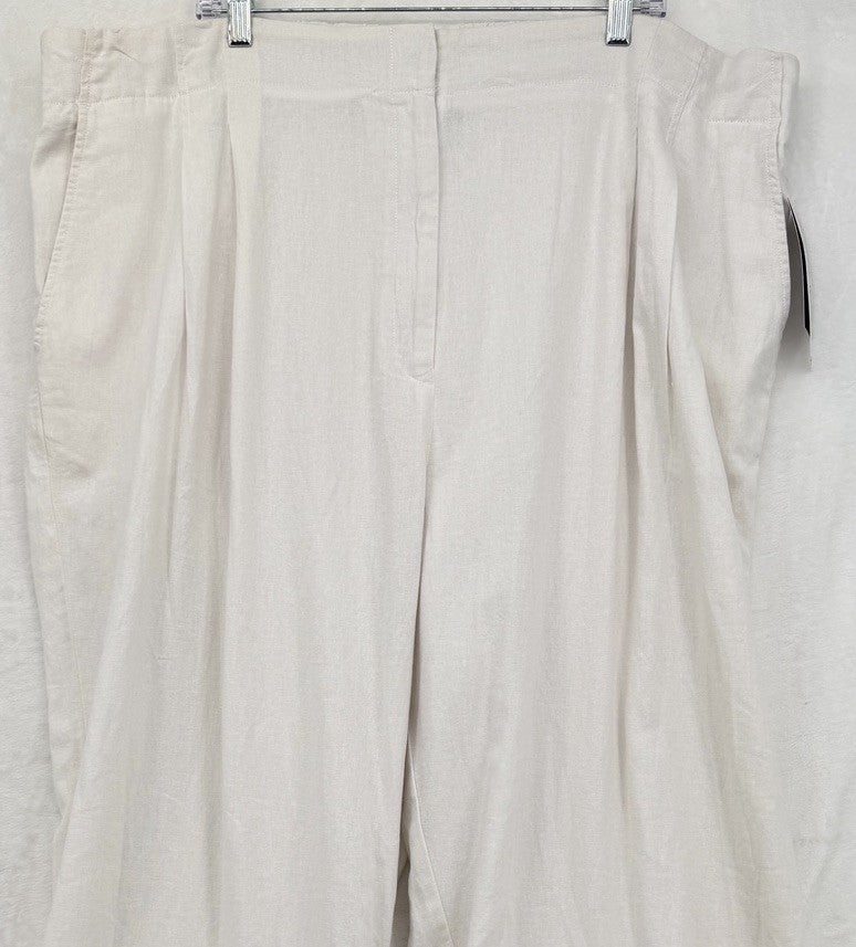 Rafaella Wide Leg Linen Blend Pants 24W White Plus Size Womens