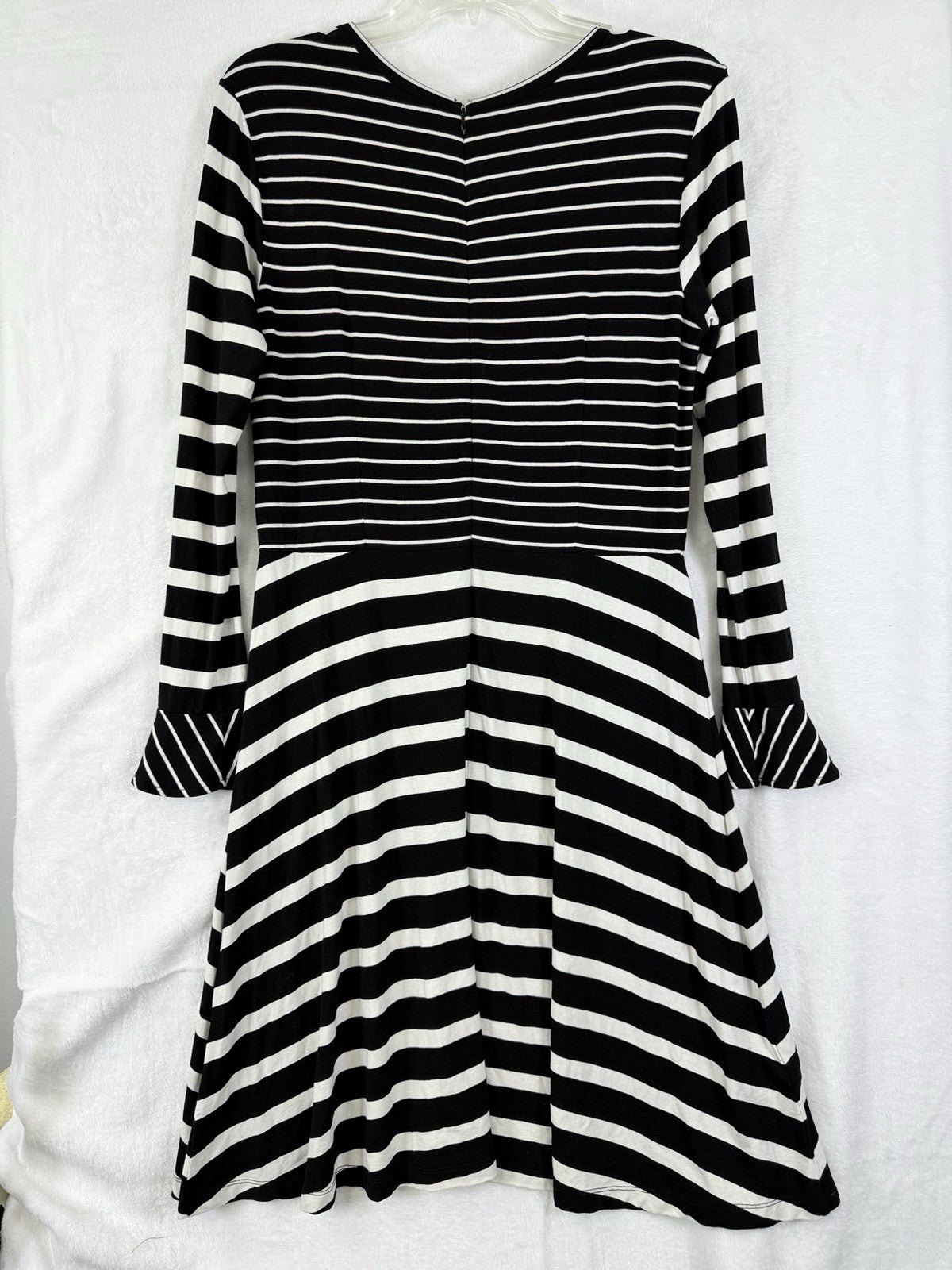 Ann Taylor LOFT Dress 6 Long Sleeve Jersey Knit Black White Striped  Women