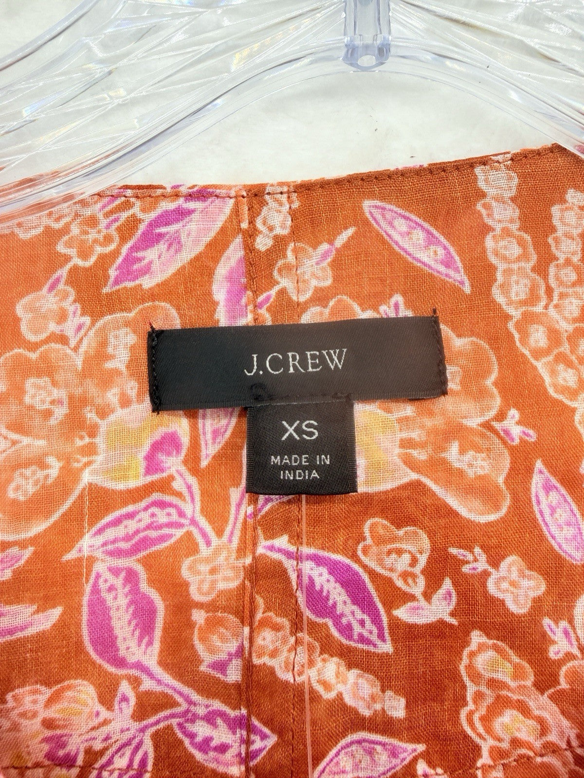 J Crew Tunic Top XS Long Sleeve Ramie Block Print Orange Floral Womens New NWT