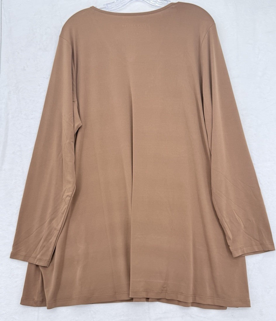 Susan Graver Modern Essentials Liquid Knit Top XL Womens Cocoa Brown Long Sleeve