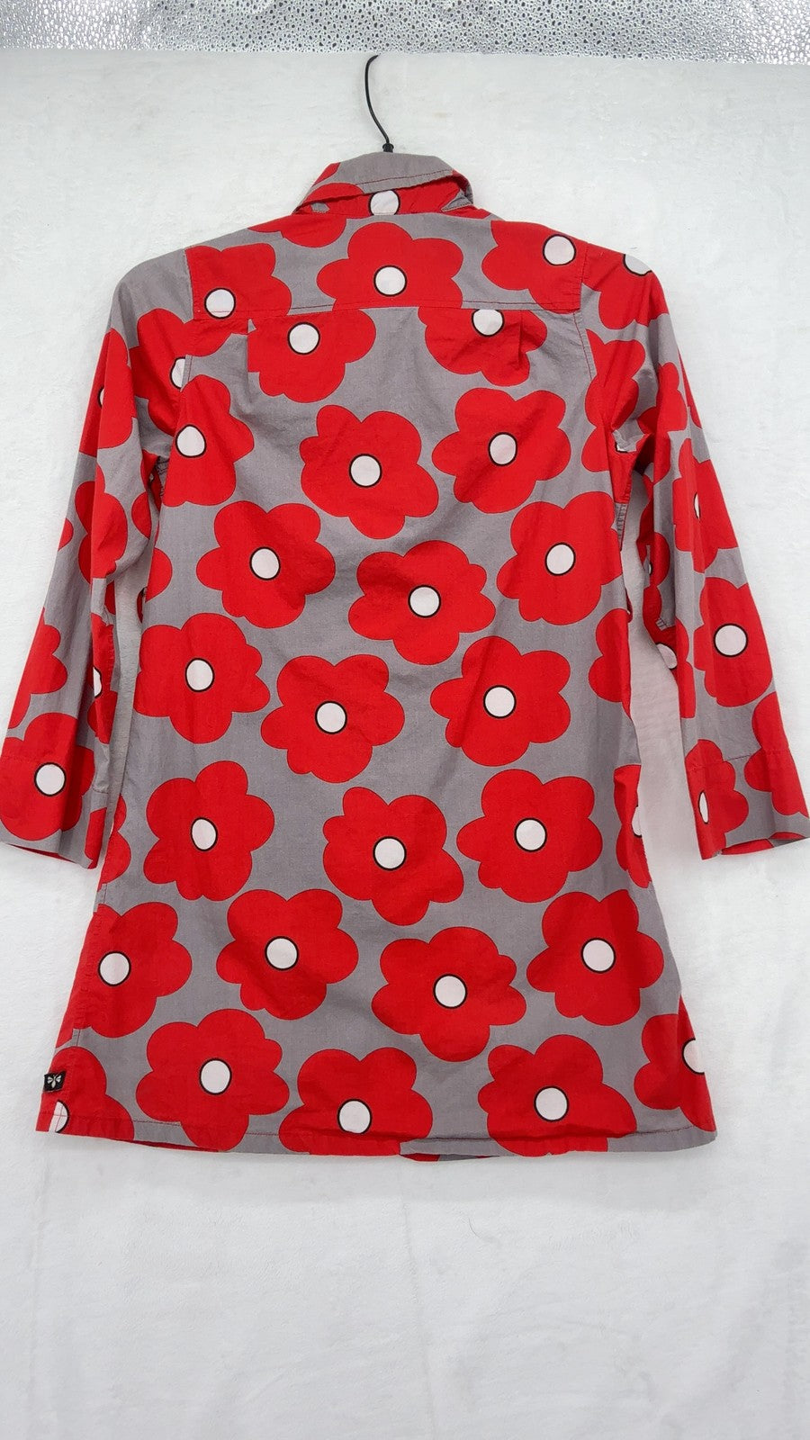 Llum Tunic Top 10 Womens Button Down Shirt Red Floral Poppy Print 100% Cotton