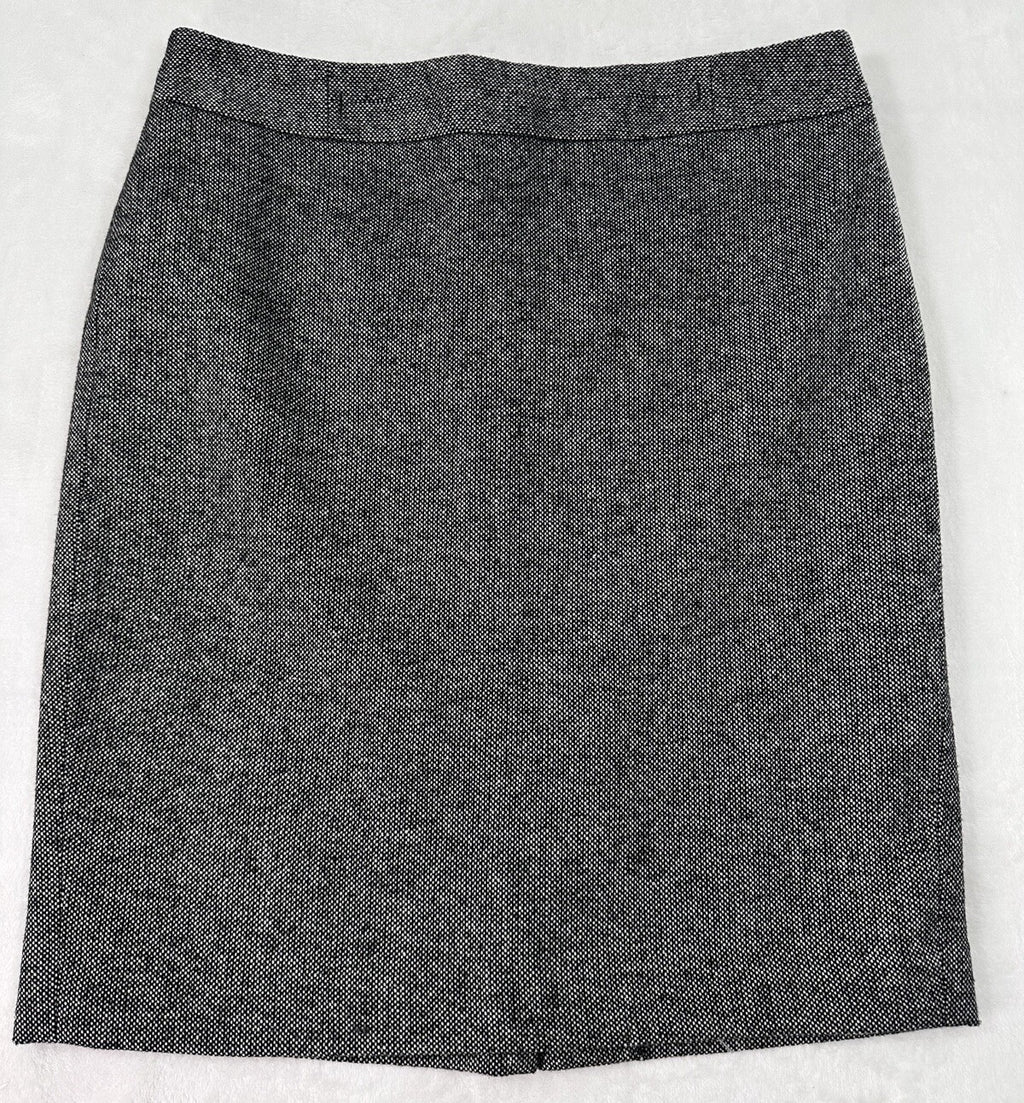 Ann Taylor Skirt Size 4 Petite 4P Wool Blend Black Tweed Pencil Knee Length