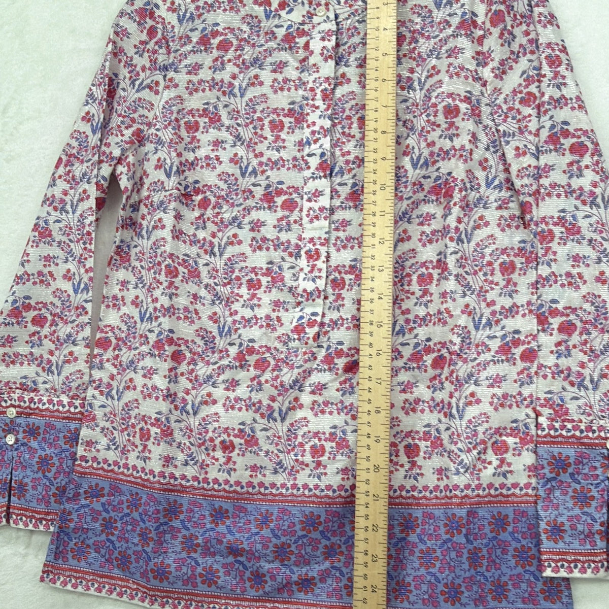 J Crew Top XXS Iris Block Print Popover Tunic Long Sleeve Floral Print Cotton