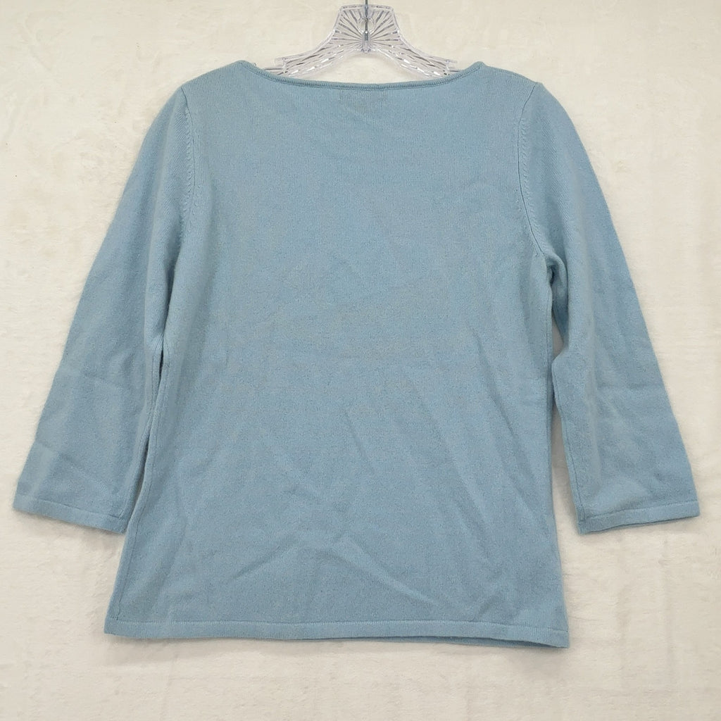 Lands End 100% Cashmere Sweater Small Womens Light Blue 3/4 Sleeve