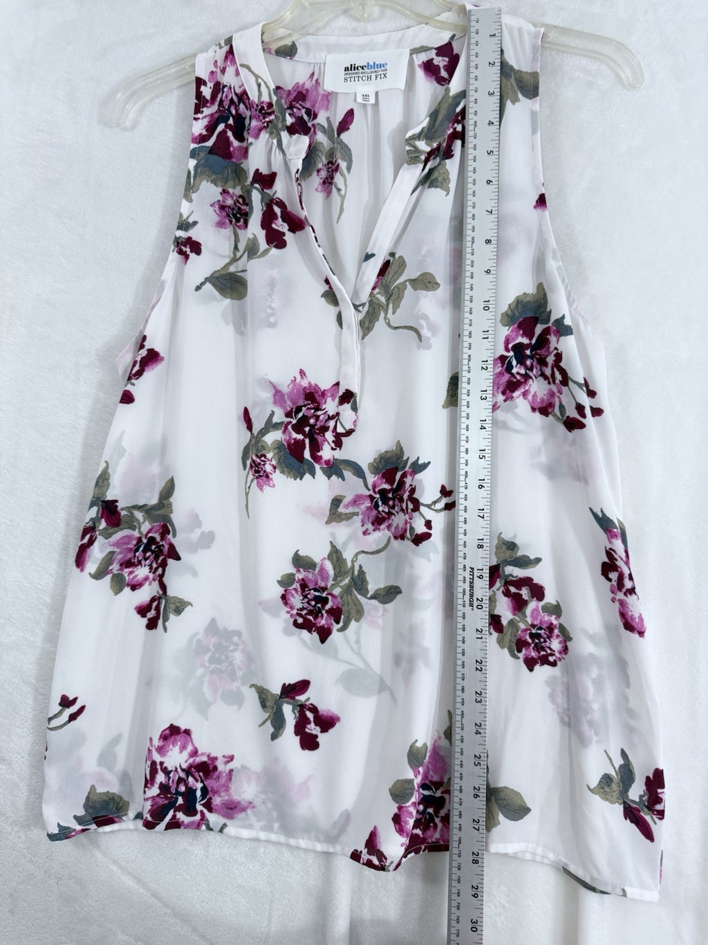 Alice Blue Top 2X Sleeveless Blouse Floral Print White Pink Womens Plus Size Top