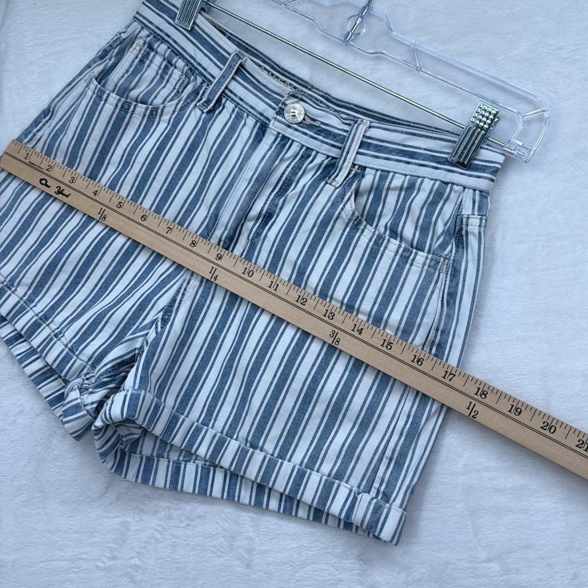 American Eagle Jean Shorts 0 Women Blue White Striped Denim Cuffed 100% Cotton