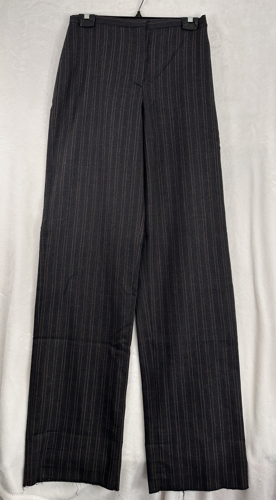 Armani Exchange 100% Wool Pants Womens 8 Gray Pinstriped Made In Italy Raw Hem