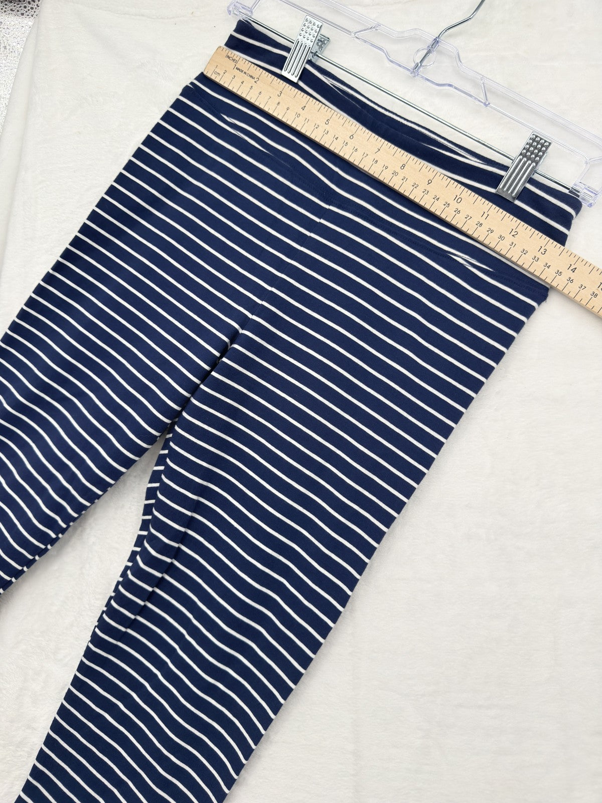 J Crew Cropped Leggings Small Womens Navy White Stripe Cotton Blend Knit