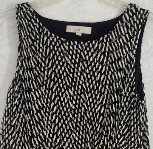 Ann Taylor Loft Dress Large Sleeveless Black Brown Print Knit Rayon Lyocell