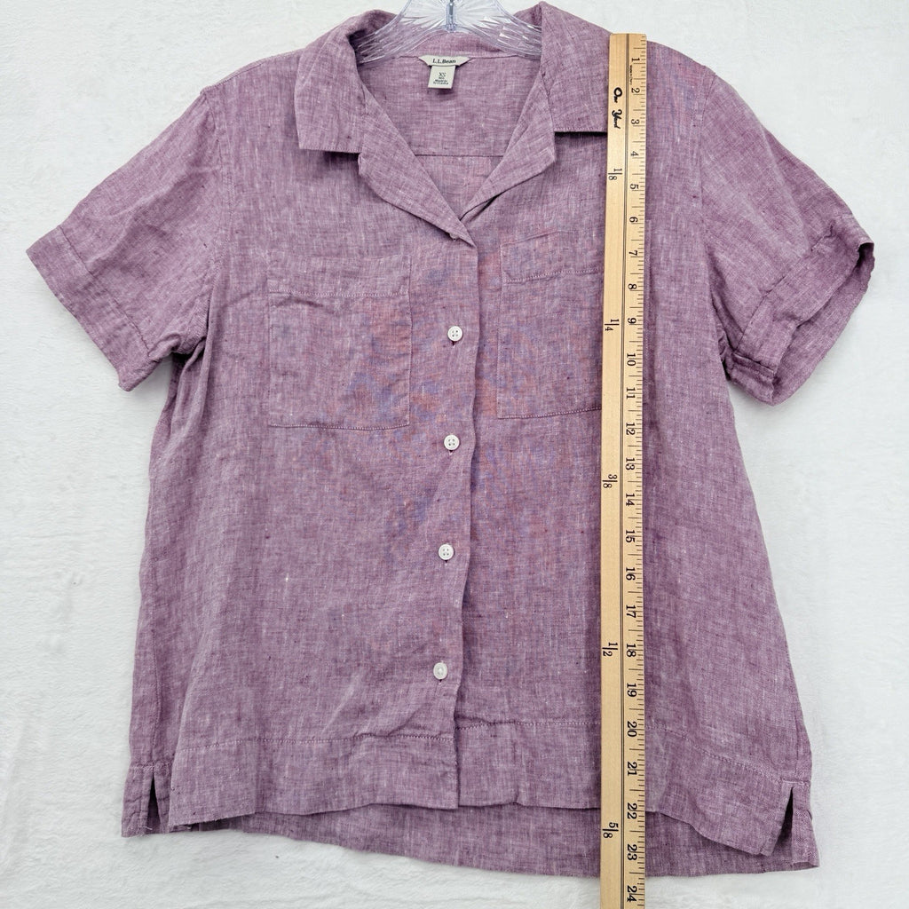 LL Bean 100% Linen Shirt Womens XS Pink Short Sleeve Button Up Top