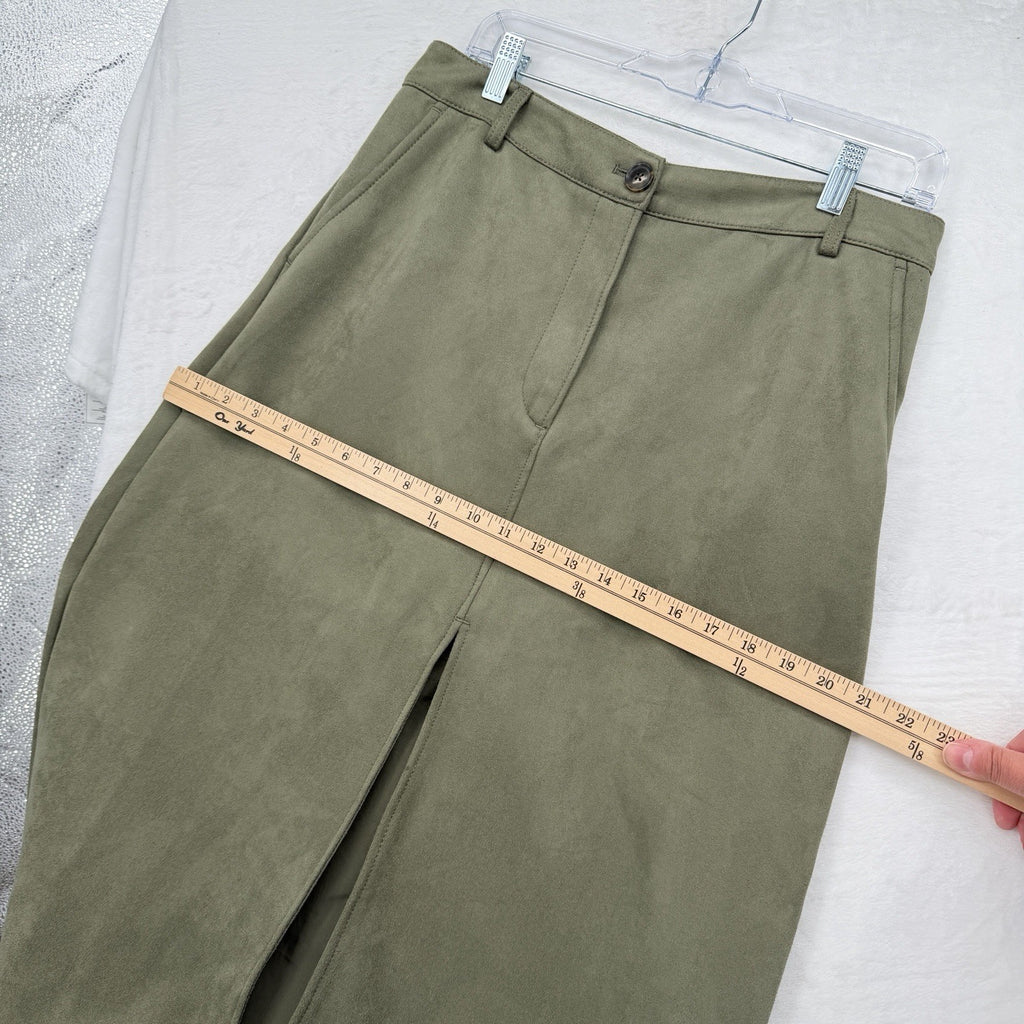 Loft Faux Suede Midi Skirt 10 Petite Olive Green Womens 10P A Line
