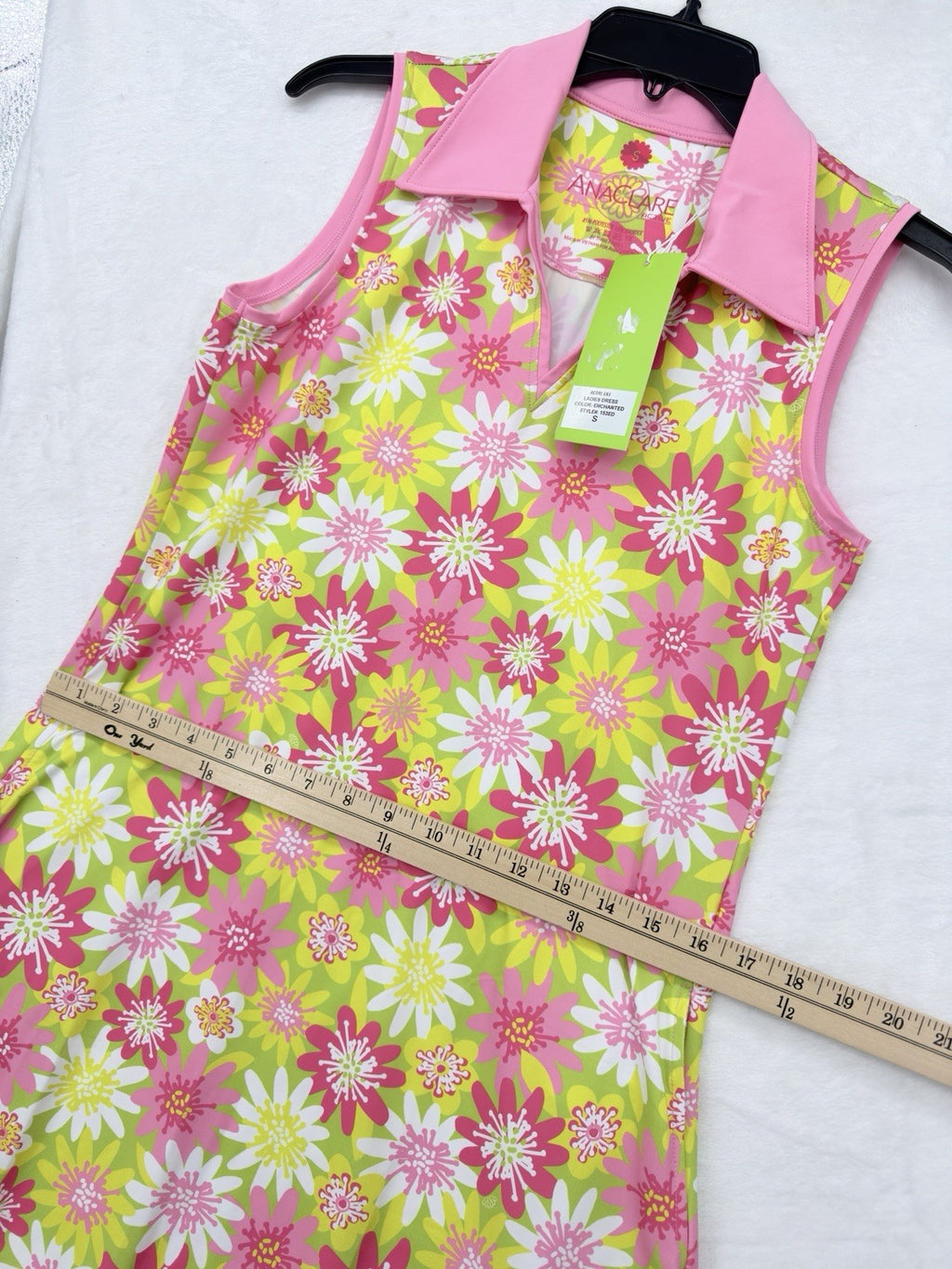 Ana Claire Dress Small Active Sleeveless Polo Fit Flare Pink Floral Women New