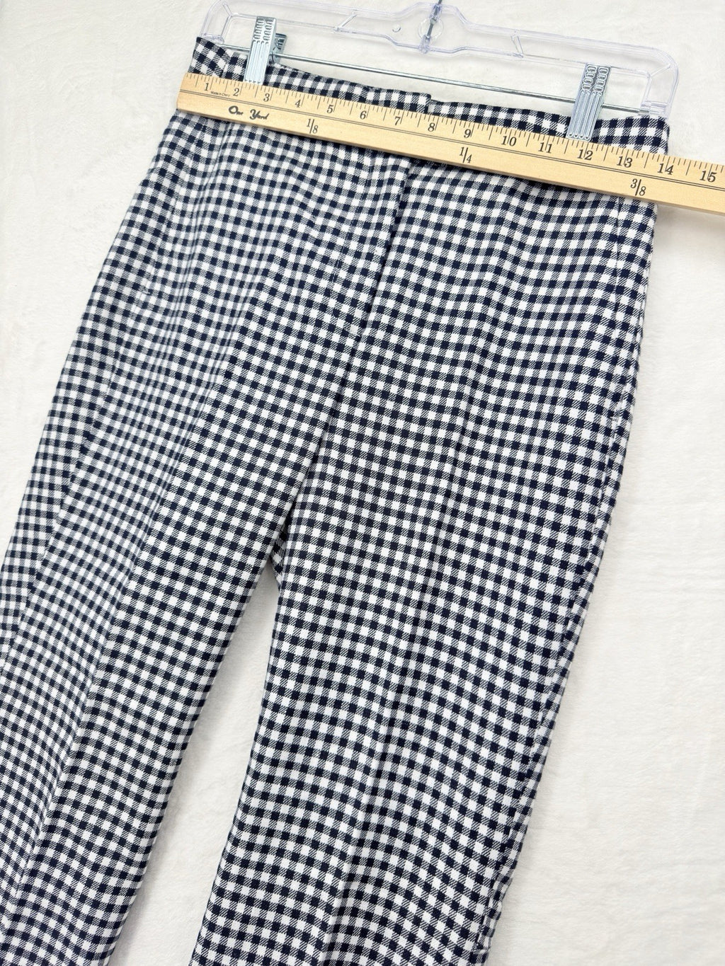J Crew Hayden Kickout Crop Pants 0 Navy Blue Gingham Stretch Linen Womens