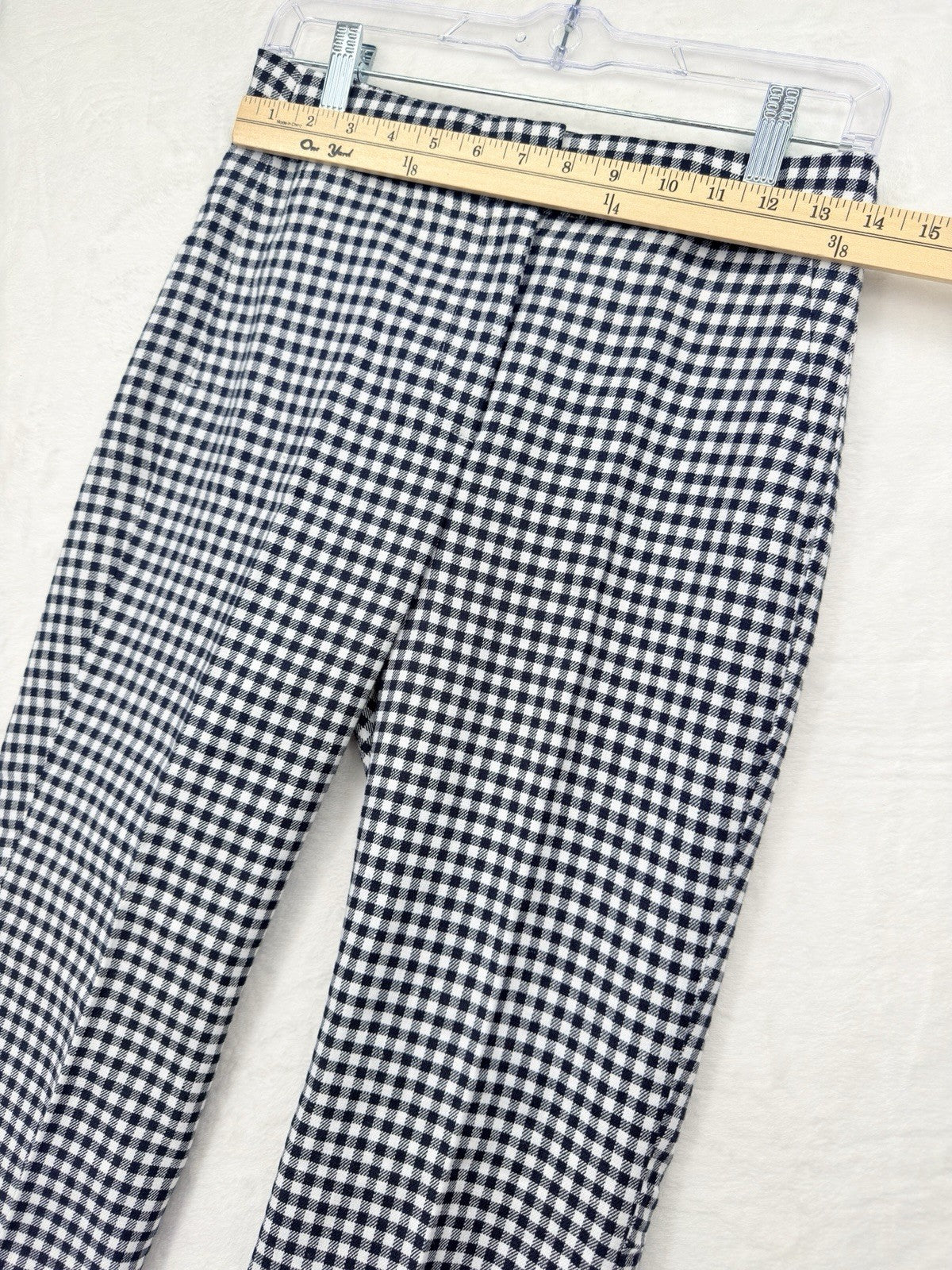 J Crew Hayden Kickout Crop Pants 0 Navy Blue Gingham Stretch Linen Womens