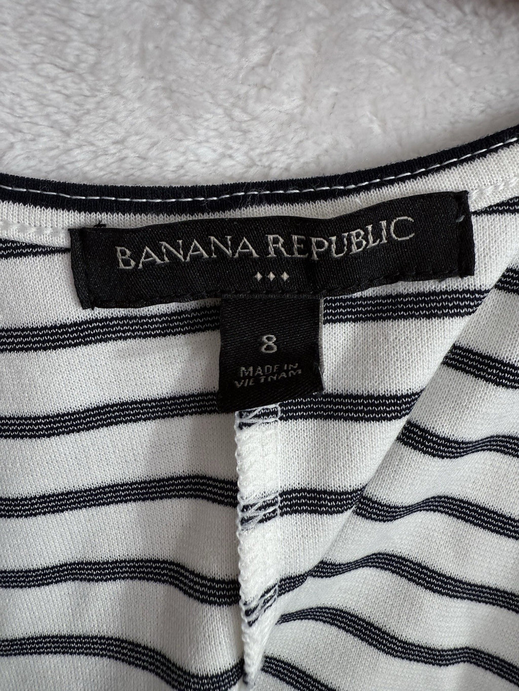 Banana Republic Dress 8 Black White Striped Knit Short Sleeve Womens